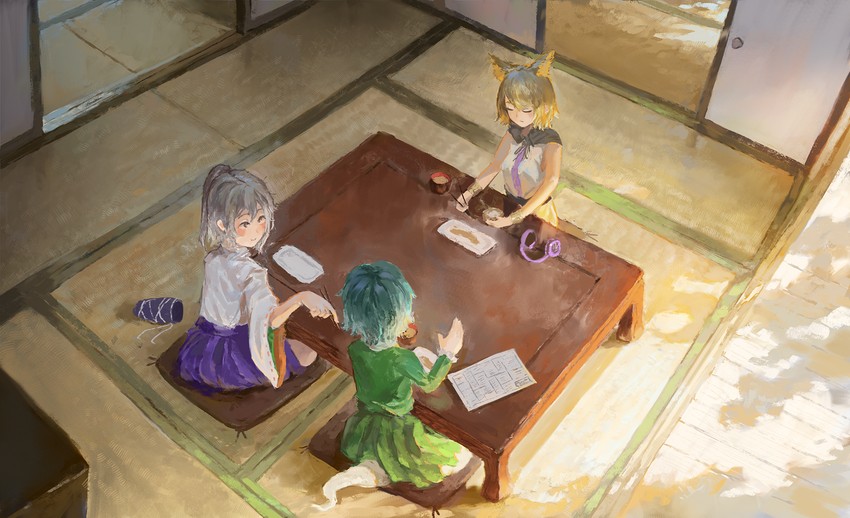 toyosatomimi no miko, mononobe no futo, and soga no tojiko (touhou) drawn by fjsmu