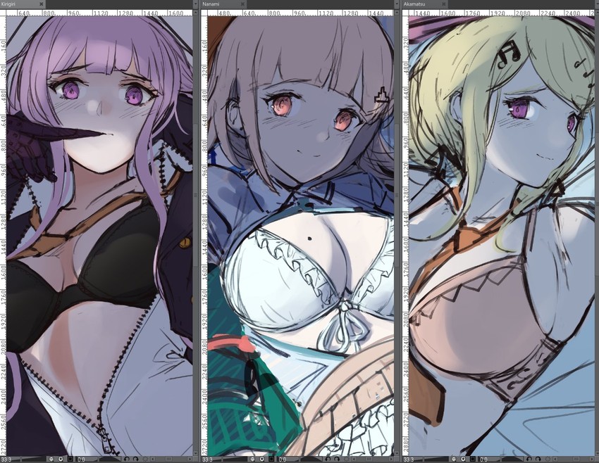 nanami chiaki, akamatsu kaede, and kirigiri kyoko (danganronpa and 4 more) drawn by ippers