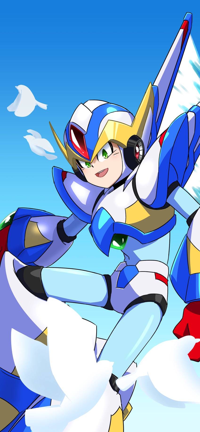 x and falcon armor x (mega man and 2 more) drawn by hiyoko_ai