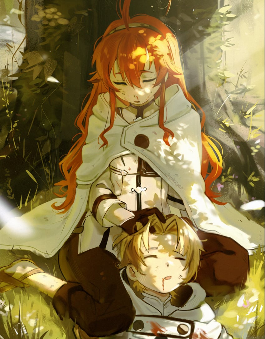 eris greyrat and rudeus greyrat (mushoku tensei) drawn by waligner