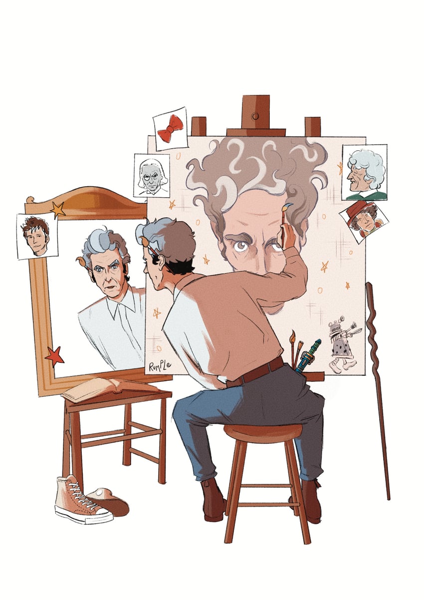the doctor, tenth doctor, dalek, twelfth doctor, fourth doctor, and 2 more (doctor who and 1 more) drawn by rumple04