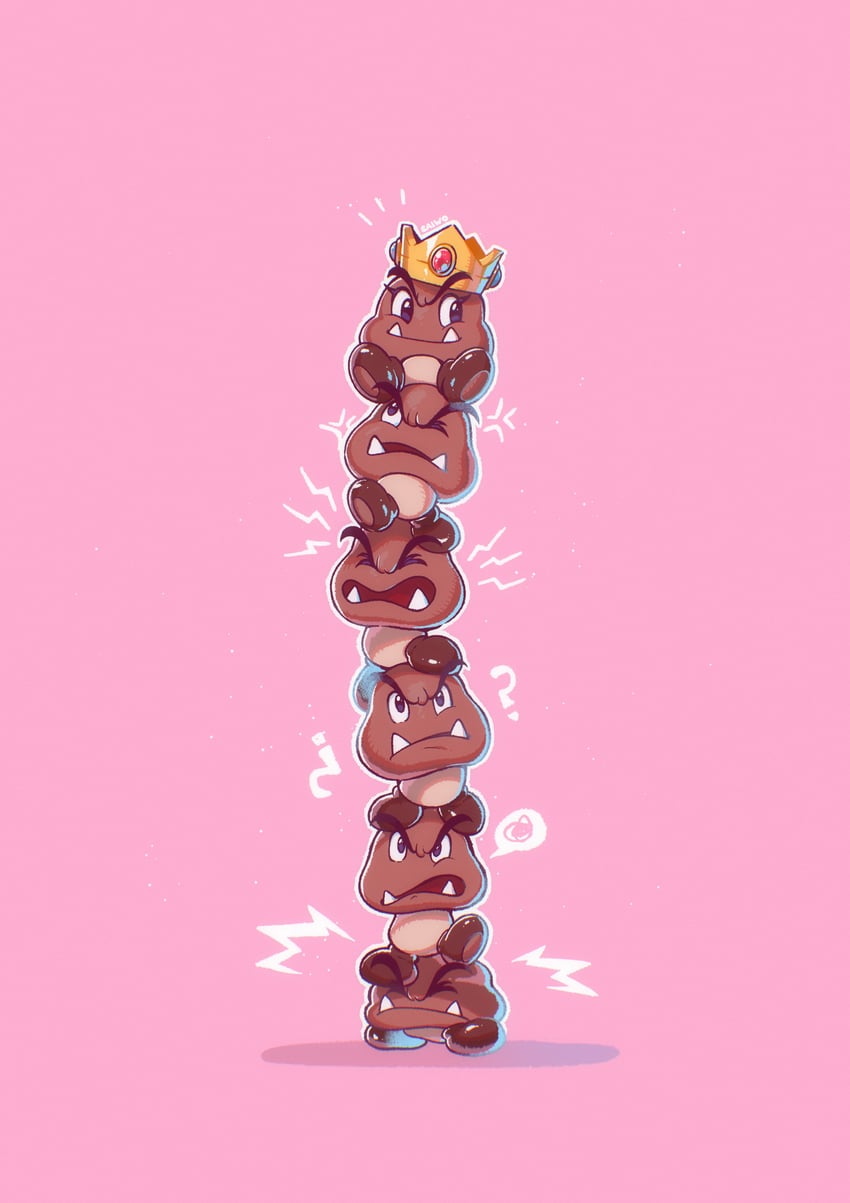 goomba and goomba peach (mario and 1 more) drawn by saiwo_(saiwoproject)