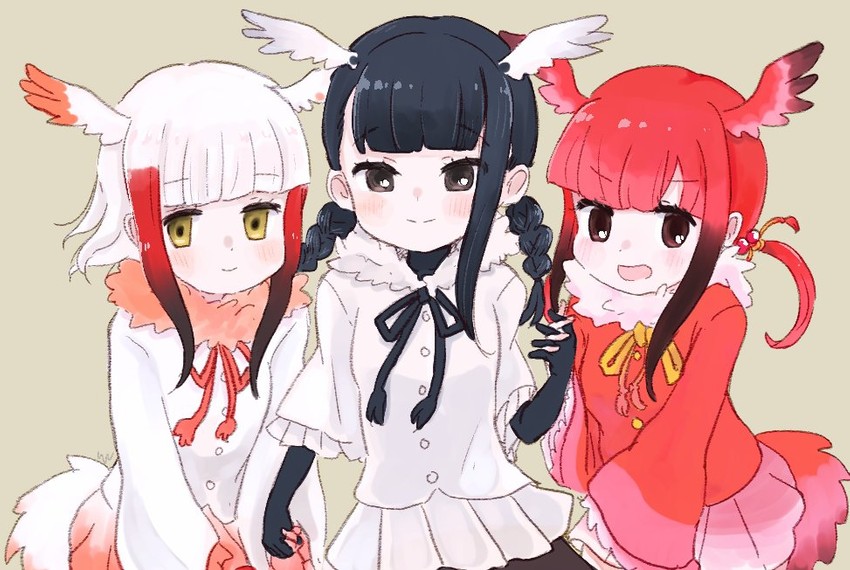 japanese crested ibis, scarlet ibis, and black-headed ibis (kemono friends) drawn by san_sami