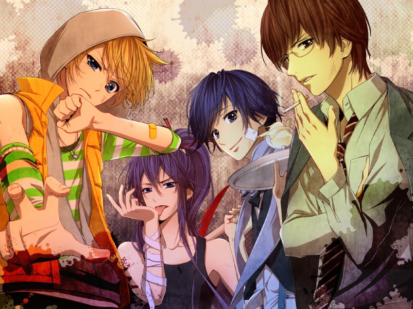 kagamine len, kaito, kamui gakupo, and hiyama kiyoteru (vocaloid) drawn by koyama_kariko