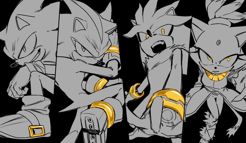 sonic the hedgehog, shadow the hedgehog, blaze the cat, and silver the hedgehog (sonic) drawn by diamondx1704