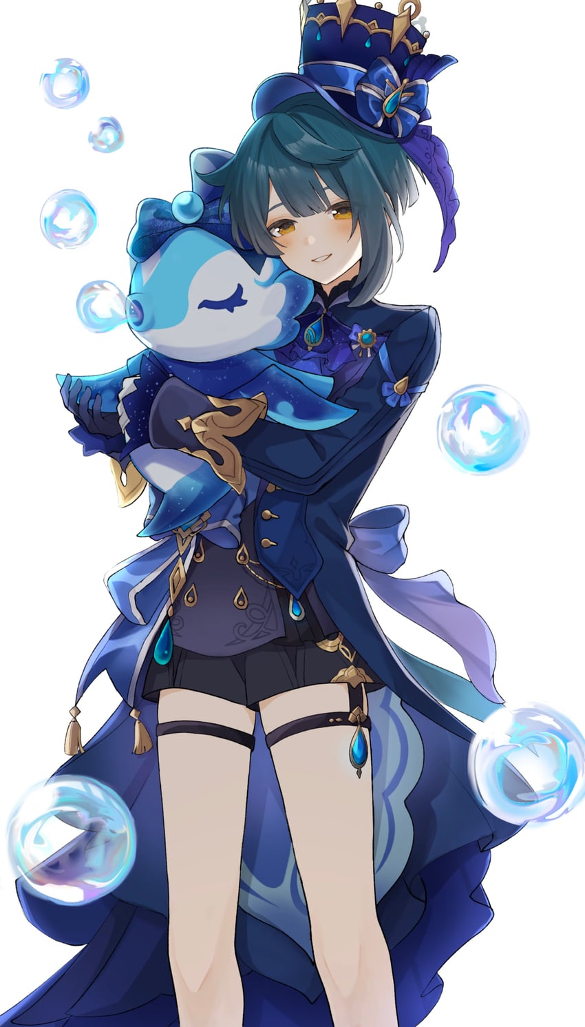 furina, xingqiu, and surintendante chevalmarin (genshin impact) drawn by gorila_chan