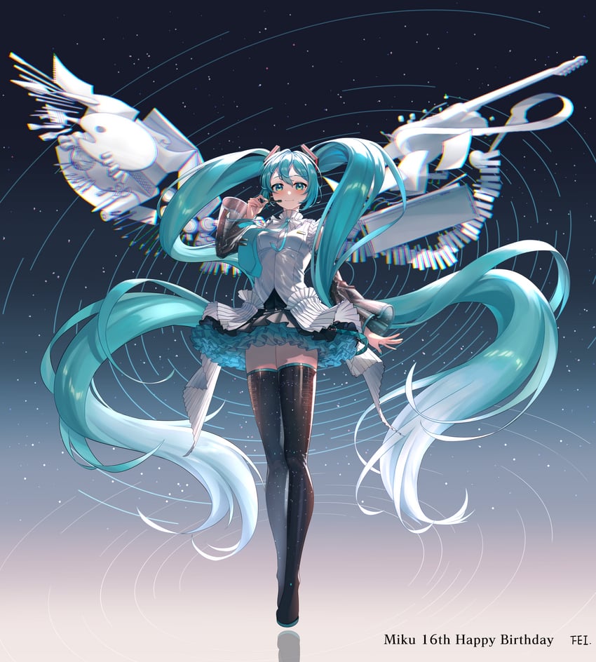 hatsune miku (vocaloid and 1 more) drawn by feiken_631