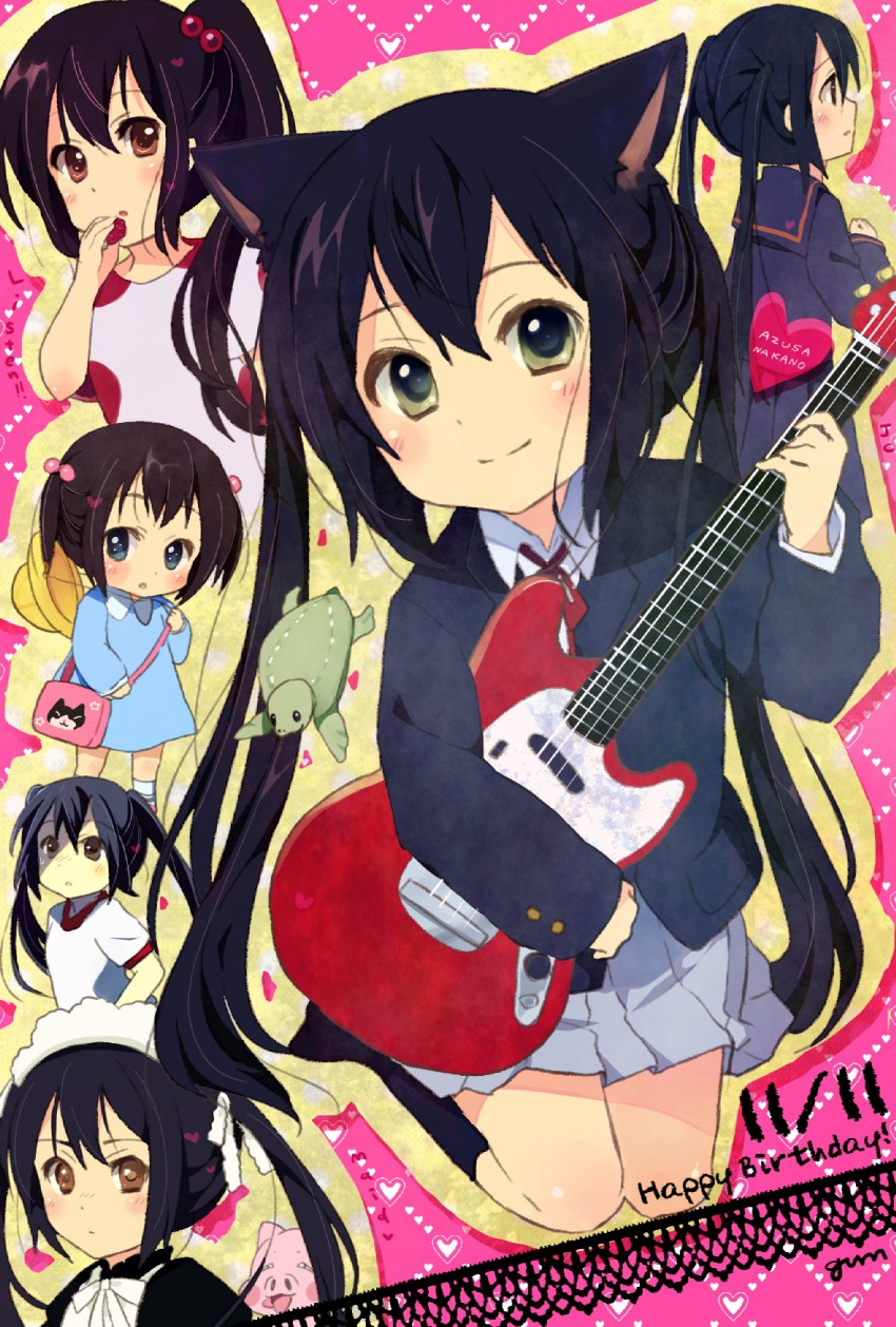 nakano azusa and ton-chan (k-on!) drawn by gum_(vivid_garden)