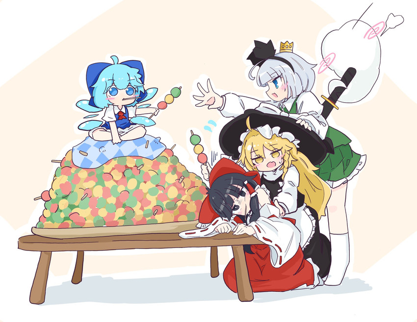 hakurei reimu, kirisame marisa, konpaku youmu, and cirno (touhou) drawn by tatutaniyuuto