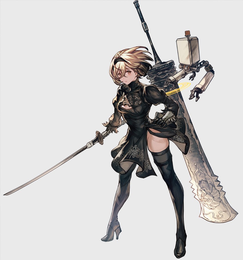 2b and djeeta (granblue fantasy and 2 more) drawn by tarte_(hodarake)