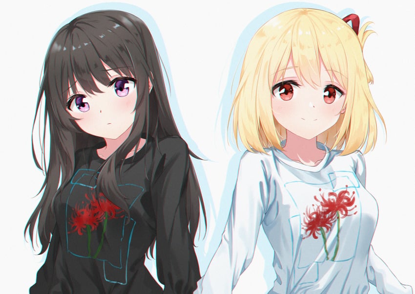 nishikigi chisato and inoue takina (lycoris recoil) drawn by captain_yina