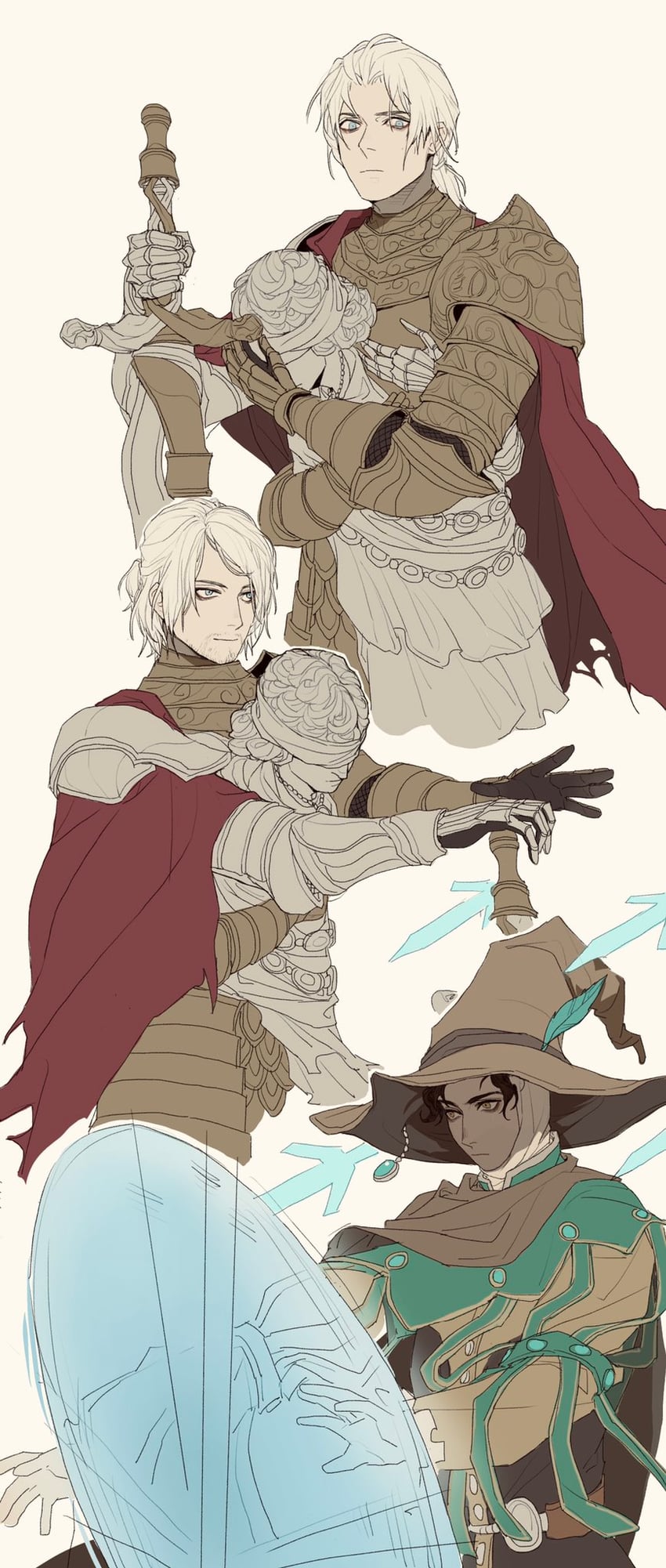 sorcerer rogier, d hunter of the dead, and d beholder of death (elden ring) drawn by tworain_w