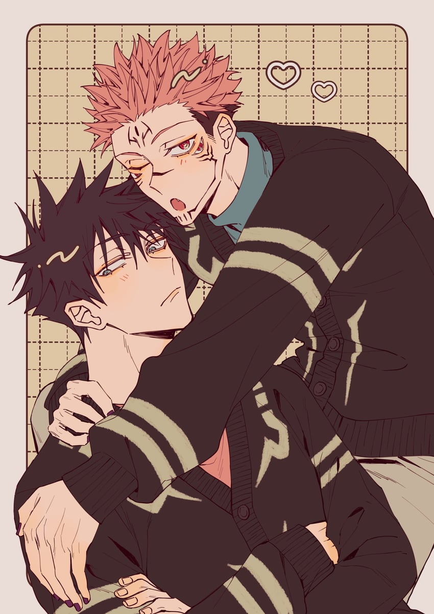 itadori yuuji, fushiguro megumi, and ryoumen sukuna (jujutsu kaisen) drawn by azukiharuta_ju