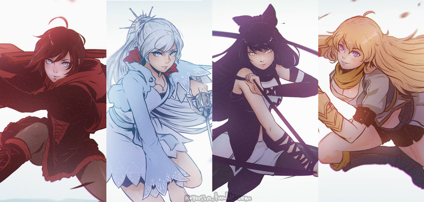 ruby rose, weiss schnee, yang xiao long, and blake belladonna (rwby) drawn by koyorin