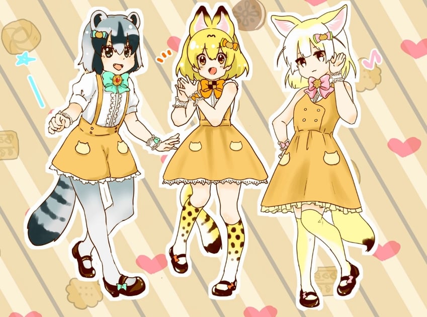 serval, common raccoon, and fennec (kemono friends) drawn by seramix_x