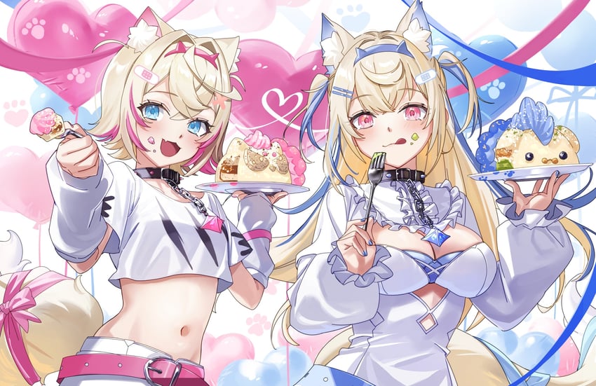 fuwawa abyssgard, mococo abyssgard, and ruffian (hololive and 1 more) drawn by yomosaka