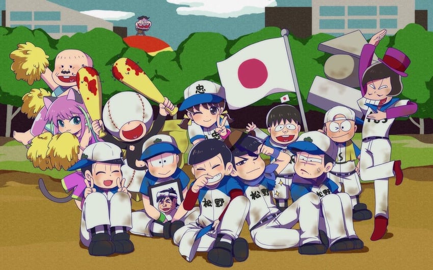matsuno osomatsu, matsuno karamatsu, matsuno ichimatsu, matsuno jyushimatsu, matsuno choromatsu, and 9 more (osomatsu and 1 more) drawn by tsubuta_hiro