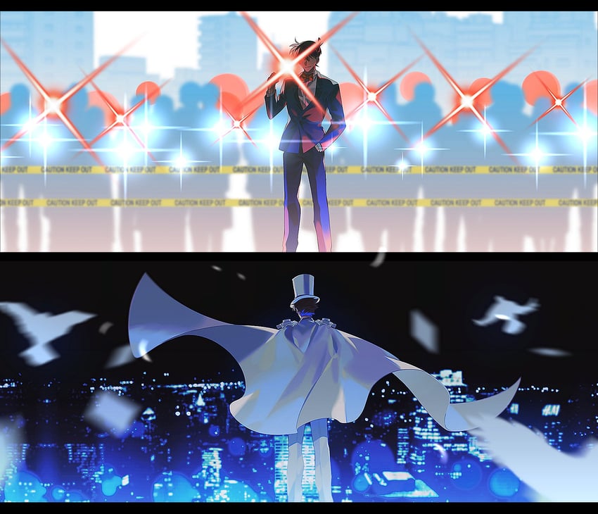 kudou shin'ichi and kaitou kid (meitantei conan and 1 more) drawn by kidkuroba4869