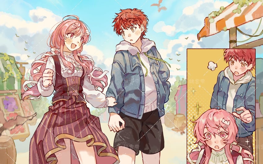 emiya shirou and momomiya shizuku (original and 2 more)