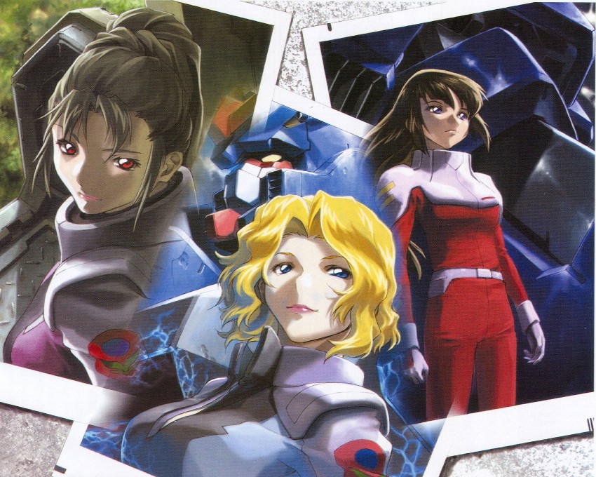 shiho hahnenfuss, forbidden gundam, cgue deep arms, rena imelia, and jane houston (gundam and 2 more)