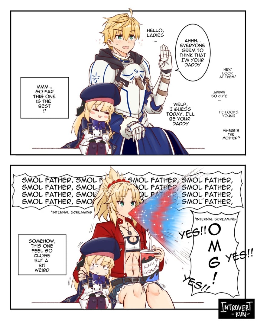 artoria pendragon, mordred, artoria caster, and arthur pendragon (fate and 1 more) drawn by introvert-kun