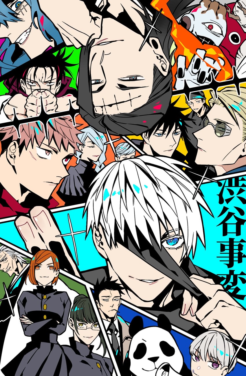 gojou satoru, itadori yuuji, fushiguro megumi, kugisaki nobara, getou suguru, and 15 more (jujutsu kaisen) drawn by mochiya_(mochiya0504)