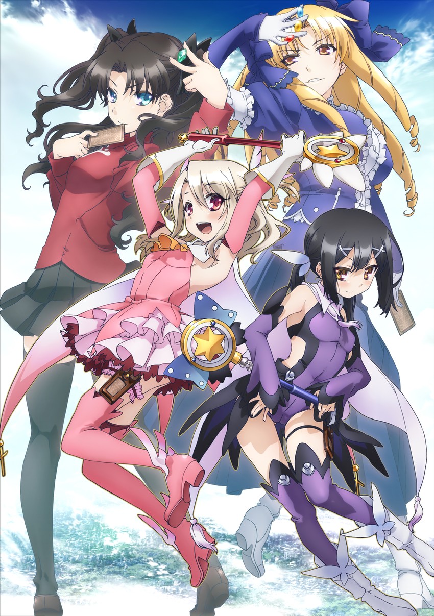 tohsaka rin, illyasviel von einzbern, miyu edelfelt, prisma illya, magical ruby, and 2 more (fate and 1 more) drawn by hiroyama_hiroshi