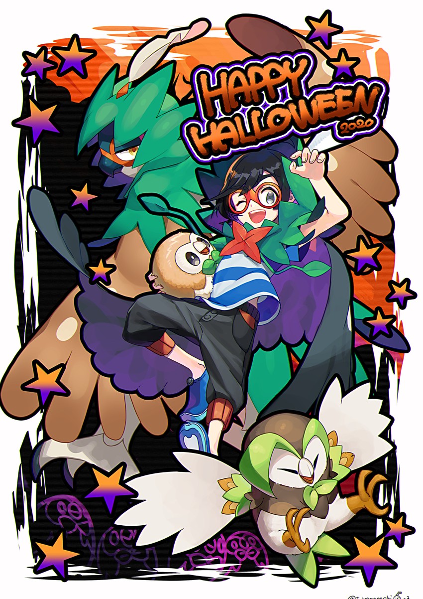 rowlet, elio, decidueye, and dartrix (pokemon and 1 more) drawn by yamanashi_taiki