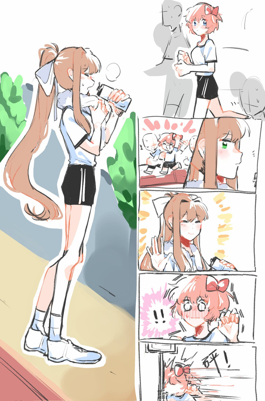 monika and sayori (doki doki literature club) drawn by 3tang