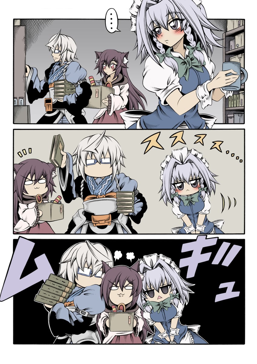 izayoi sakuya, morichika rinnosuke, and imaizumi kagerou (touhou) drawn by hidefu_kitayan