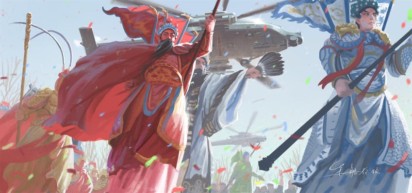 sun wukong and guan yu (original and 1 more) drawn by shouhui_lang_qun