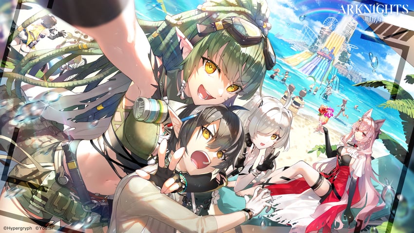 tomimi, eunectes, gavial, pozyomka, elysium, and 2 more (arknights) drawn by redrop
