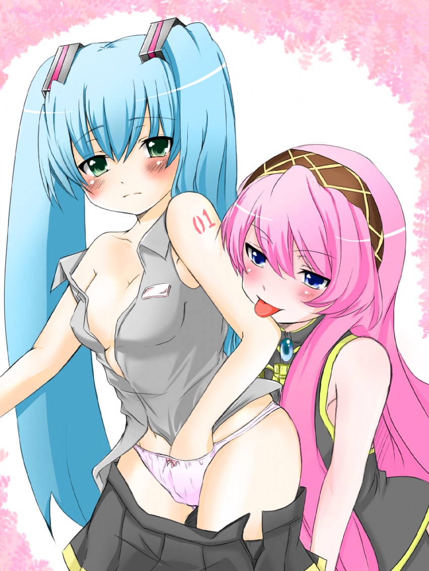 hatsune miku and megurine luka (vocaloid) drawn by satomi_(pixiv)
