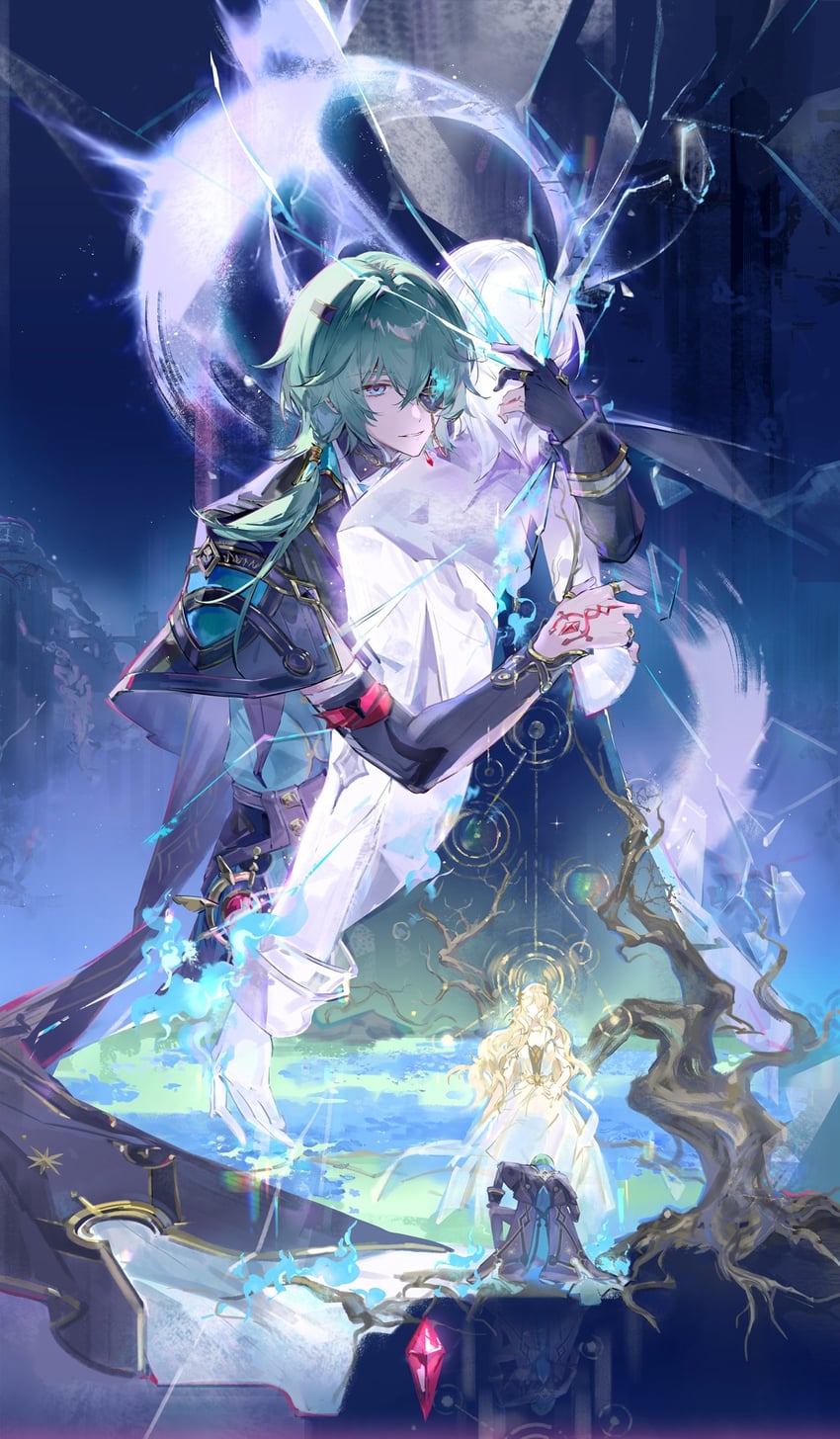 anaxa and calypso (honkai and 1 more) drawn by qingming_tiaohetu