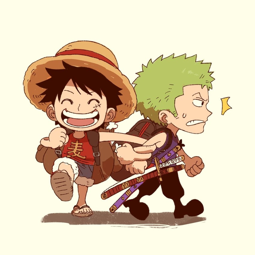 monkey d. luffy and roronoa zoro (one piece) drawn by toku0034