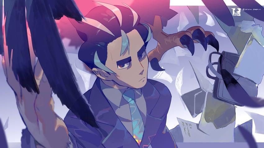 larry and staraptor (pokemon and 1 more) drawn by e_volution
