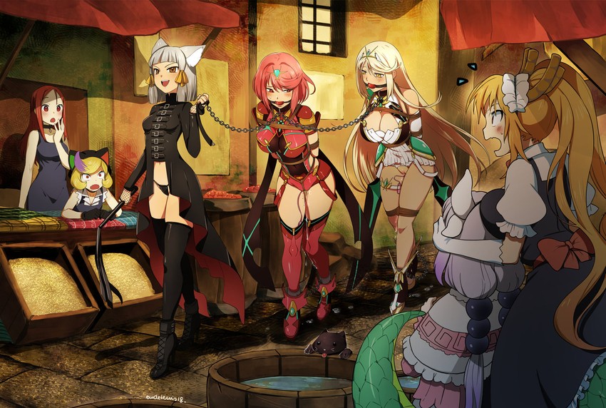 pyra, mythra, nia, kanna kamui, tohru, and 2 more (original and 3 more) drawn by eudetenis and sharpffffff