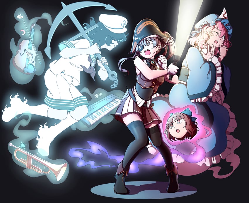 saigyouji yuyuko, houshou marine, murasa minamitsu, sekibanki, lunasa prismriver, and 2 more (touhou and 1 more) drawn by mefomefo