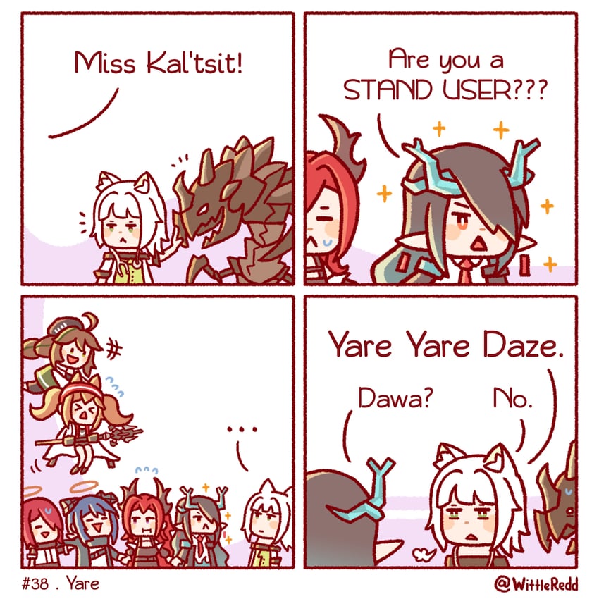 kal'tsit, exusiai, surtr, dusk, mostima, and 3 more (arknights) drawn by wittle_red