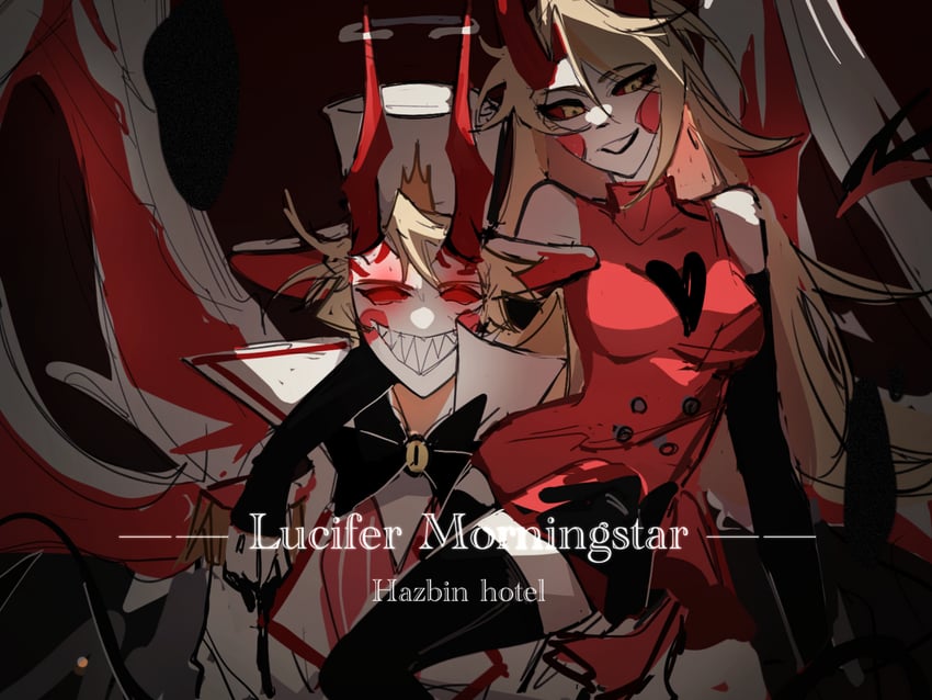 lucifer morningstar and charlie morningstar (hazbin hotel) drawn by blacktea766