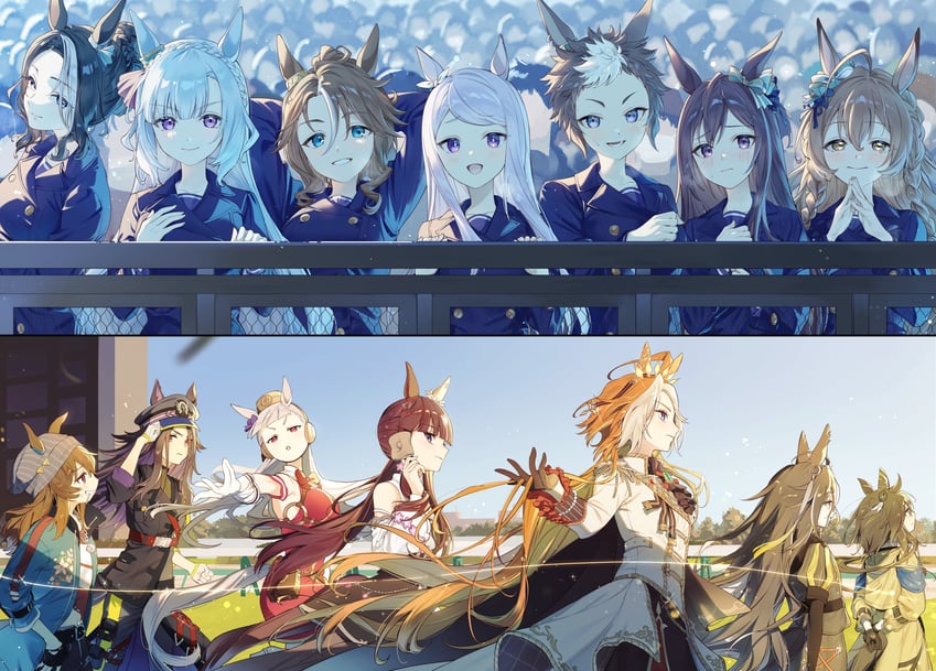 mejiro mcqueen, gold ship, mejiro ardan, mejiro dober, mejiro palmer, and 9 more (umamusume) drawn by 28yanagiii
