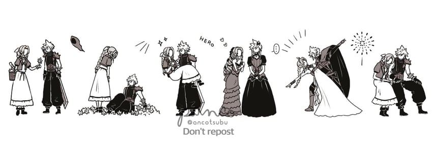 cloud strife, aerith gainsborough, and whispers (final fantasy and 3 more) drawn by ancotsubu