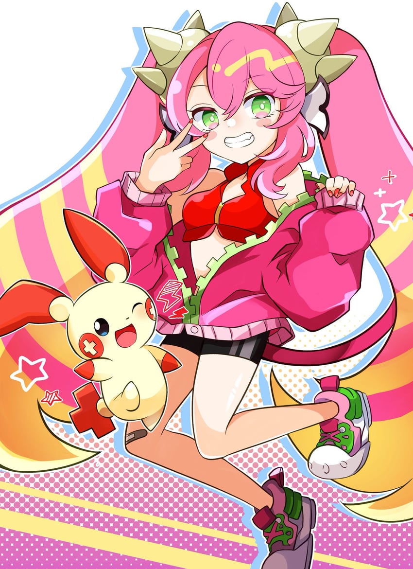 plusle, ki-sikil, and live twin ki-sikil (pokemon and 1 more) drawn by ukyou_kuro