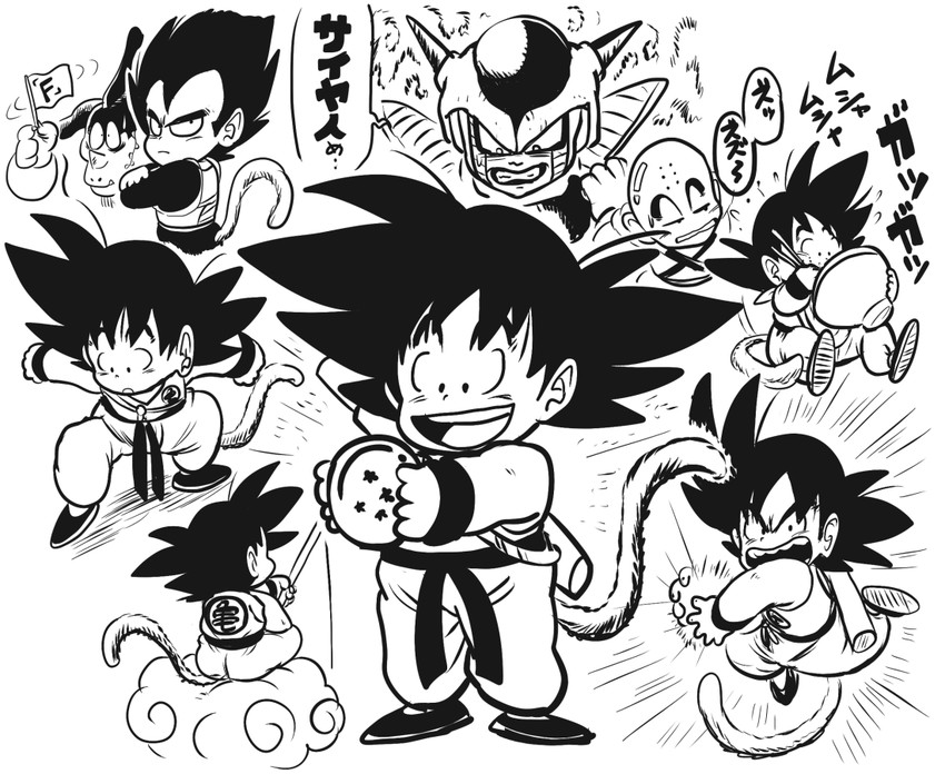 son goku, vegeta, kuririn, frieza, and 1st form frieza (dragon ball and 1 more) drawn by gashi-gashi
