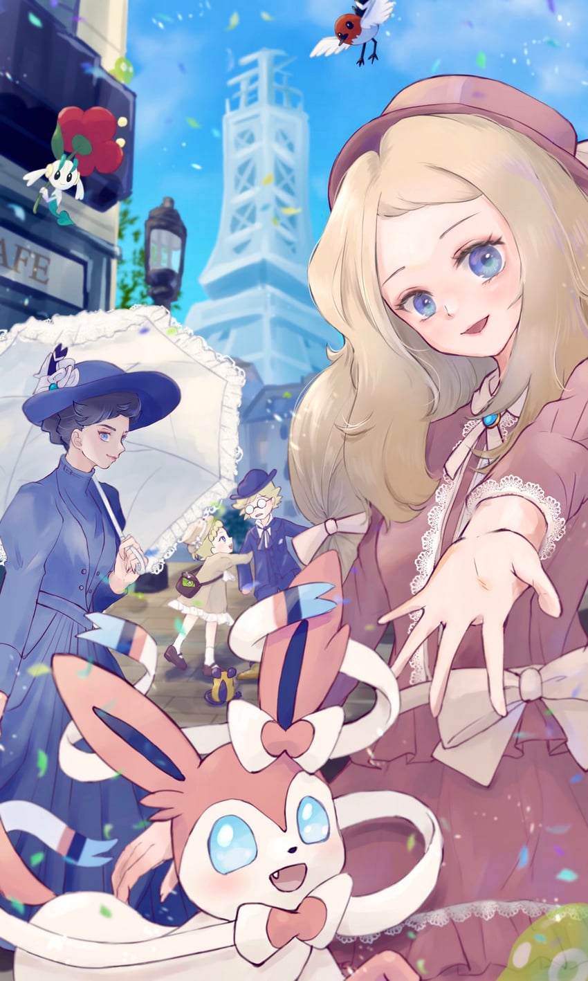 serena, sylveon, dedenne, bonnie, clemont, and 5 more (pokemon and 1 more) drawn by demekin2333
