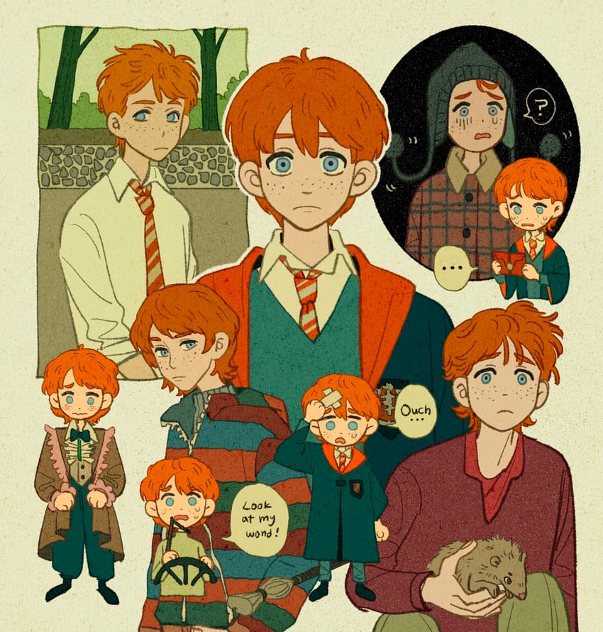 ron weasley and scabbers (wizarding world and 1 more) drawn by helen_jee
