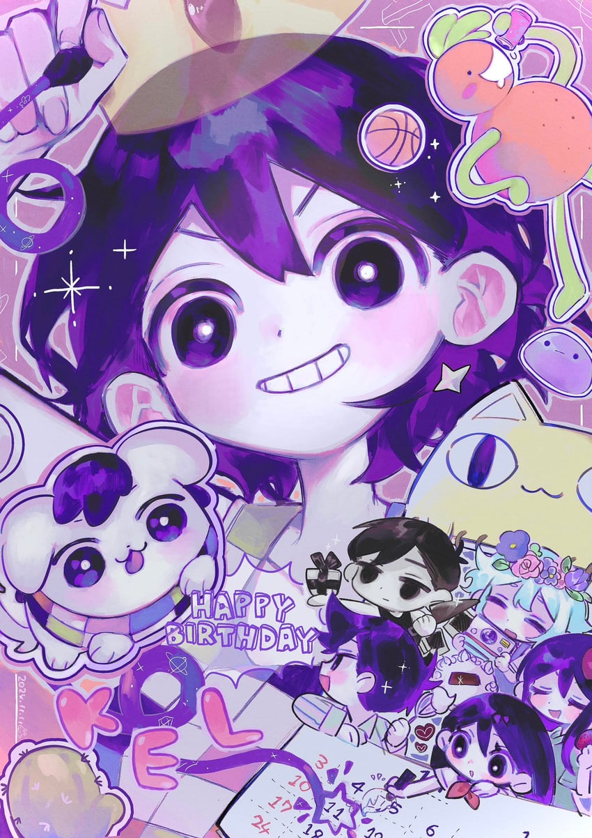 omori, basil, aubrey, mari, kel, and 3 more (omori) drawn by p0tatotat