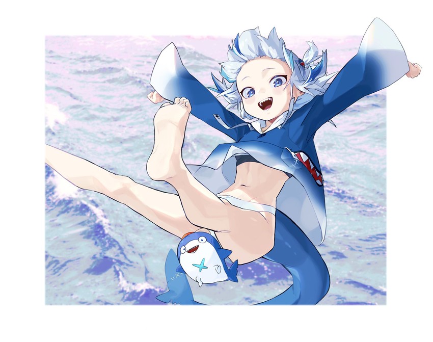 gawr gura and bloop (hololive and 1 more) drawn by colon_daityou25