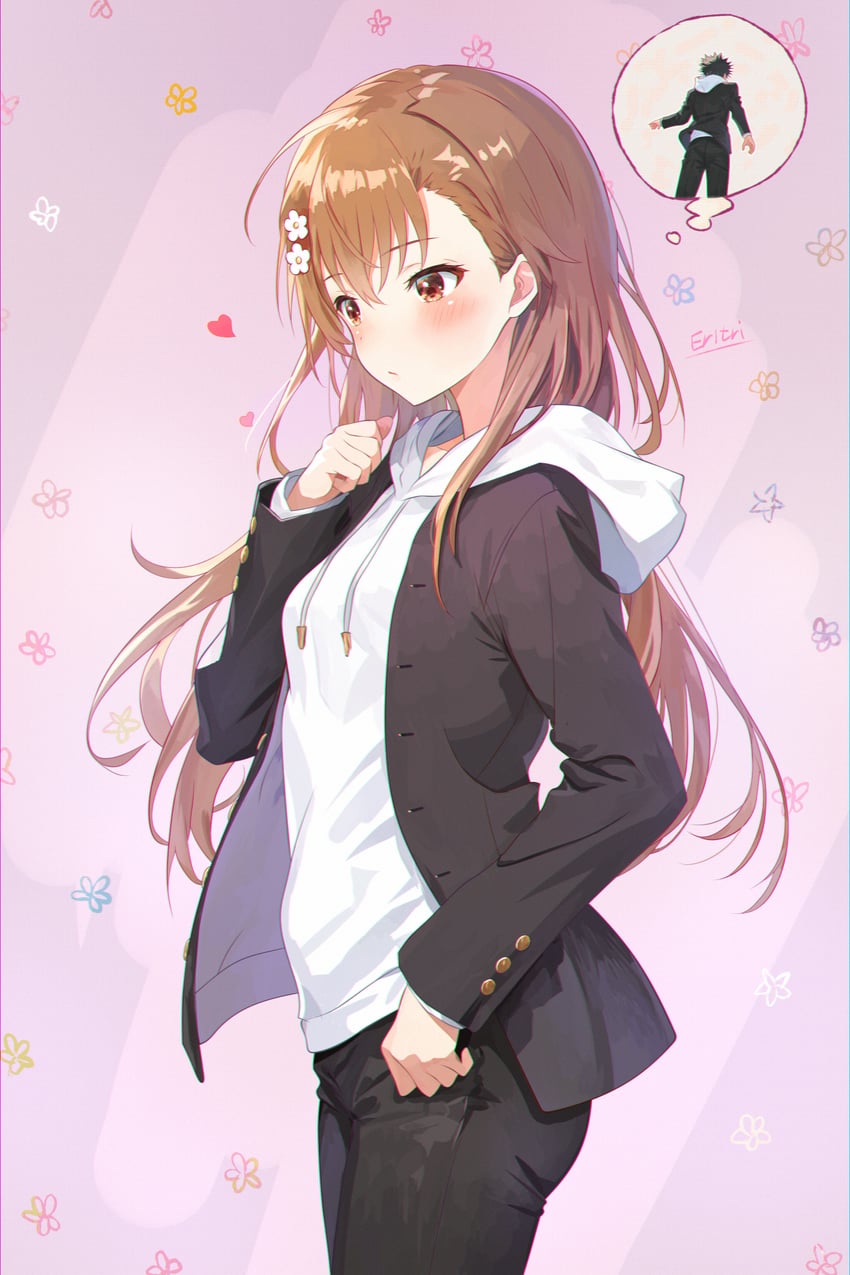 misaka mikoto and kamijou touma (toaru majutsu no index and 1 more) drawn by eritri