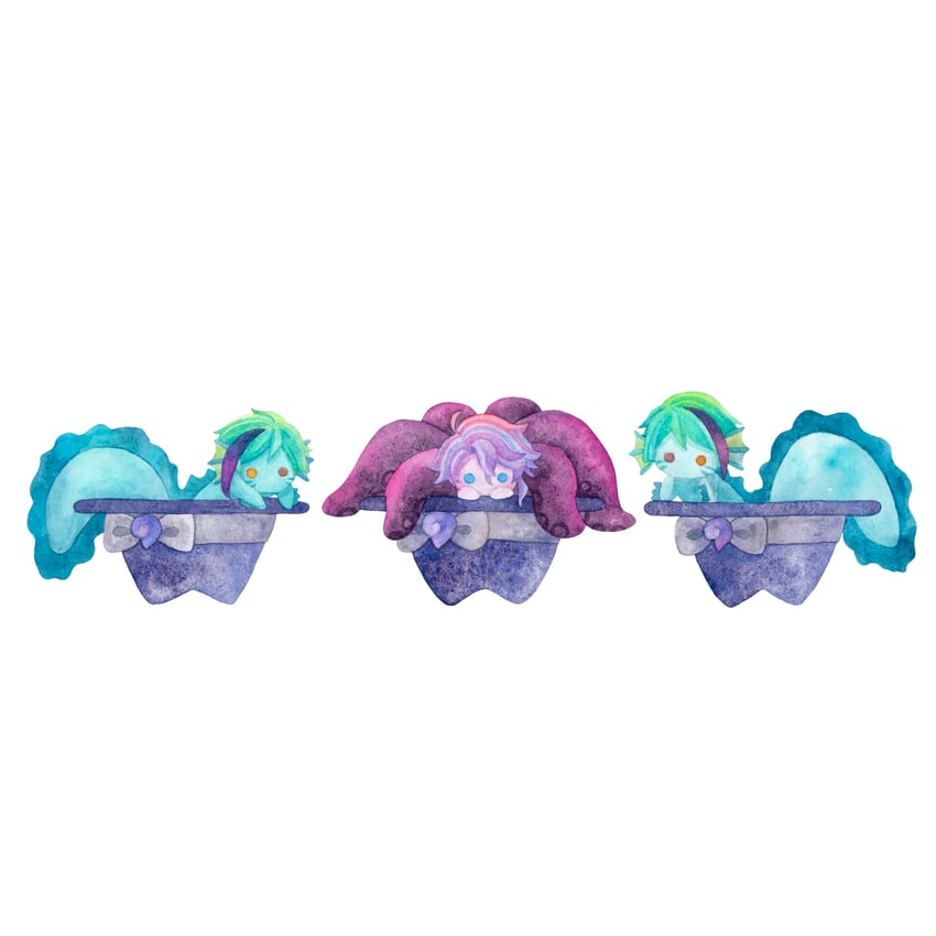 floyd leech, jade leech, and azul ashengrotto (twisted wonderland) drawn by kirakira_huuuki
